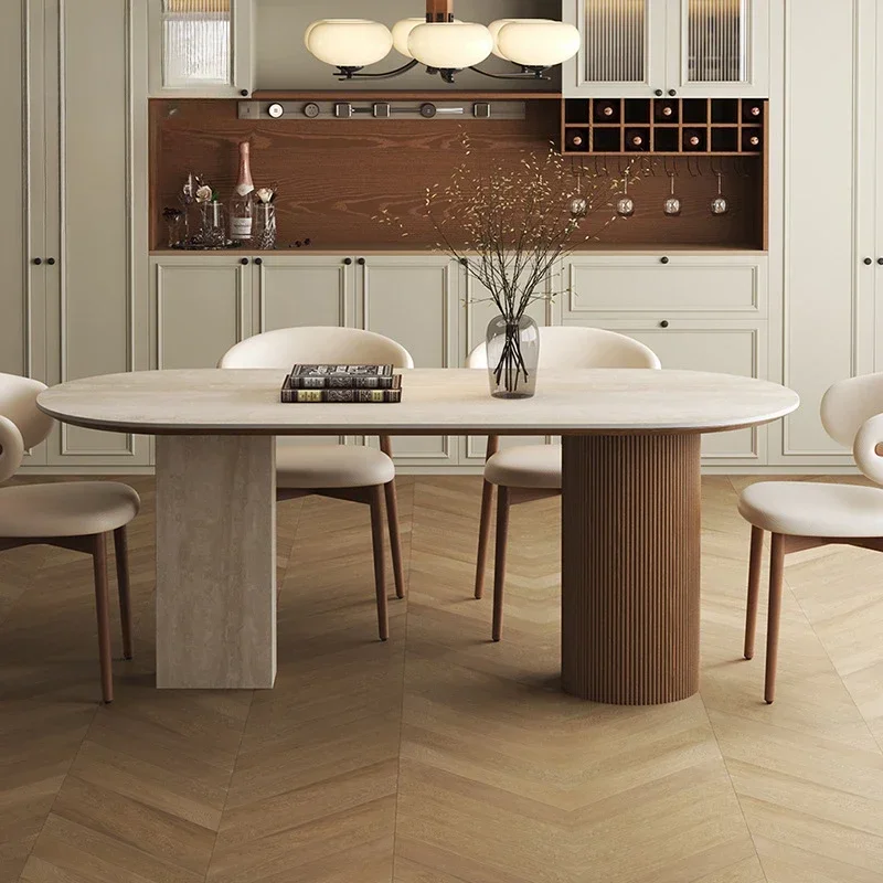 

French Vintage Solid Wood Dining Table Modern Rock Slab Designer Creative Dining Table Simple Home Furniture Tavolo Pranzo FYDT