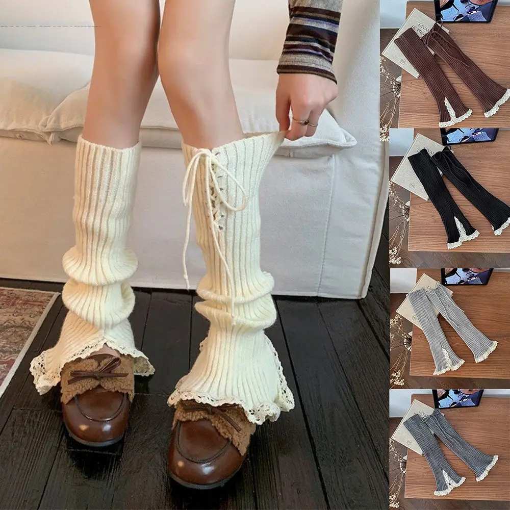 Cozy Thermal Boot Sock Sleeves Thick Bow Turned-up Button Socks Lace Stretch Flared Leg Warmers Female