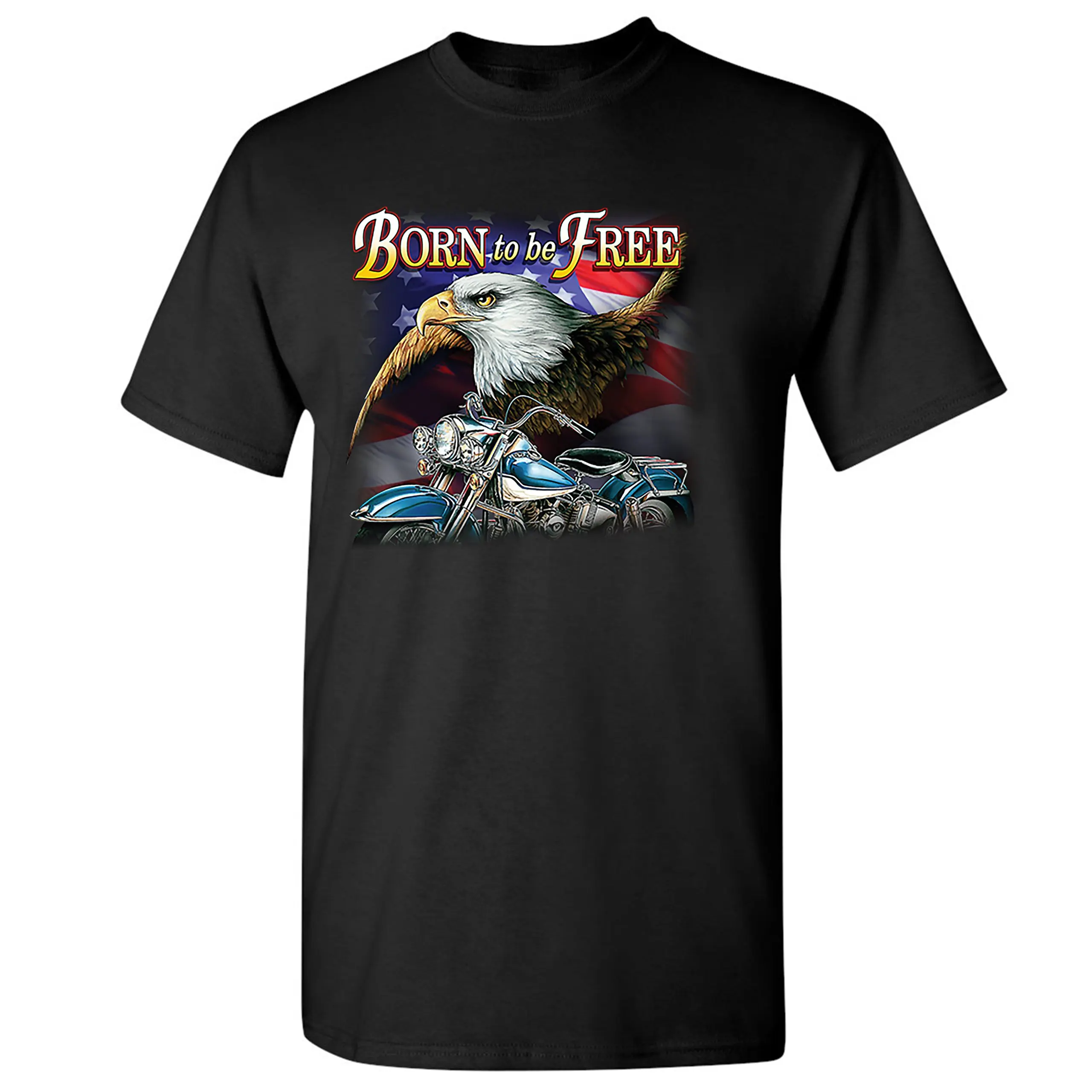 Born to Be Free Bald Eagle Chopper Biker Patriotic T-Shirt 100% Cotton O-Neck Short Sleeve Summer Casual Mens T-shirt