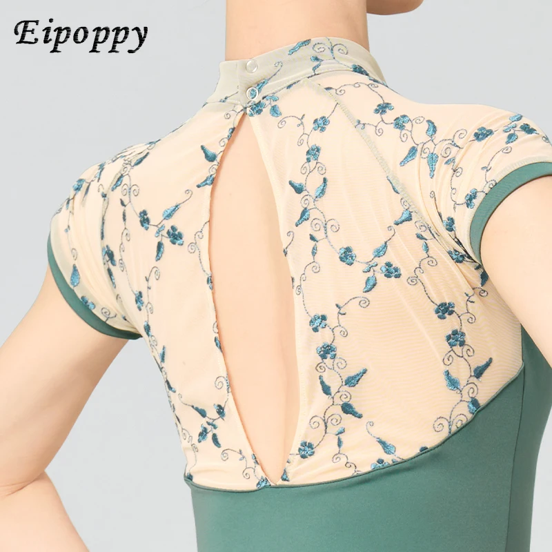 Frauen Ballett Trikots stehen Kragen Stickerei Gymnastik Trikots Erwachsene Ballett Tanz kostüme Kurzarm Tanz Bodys