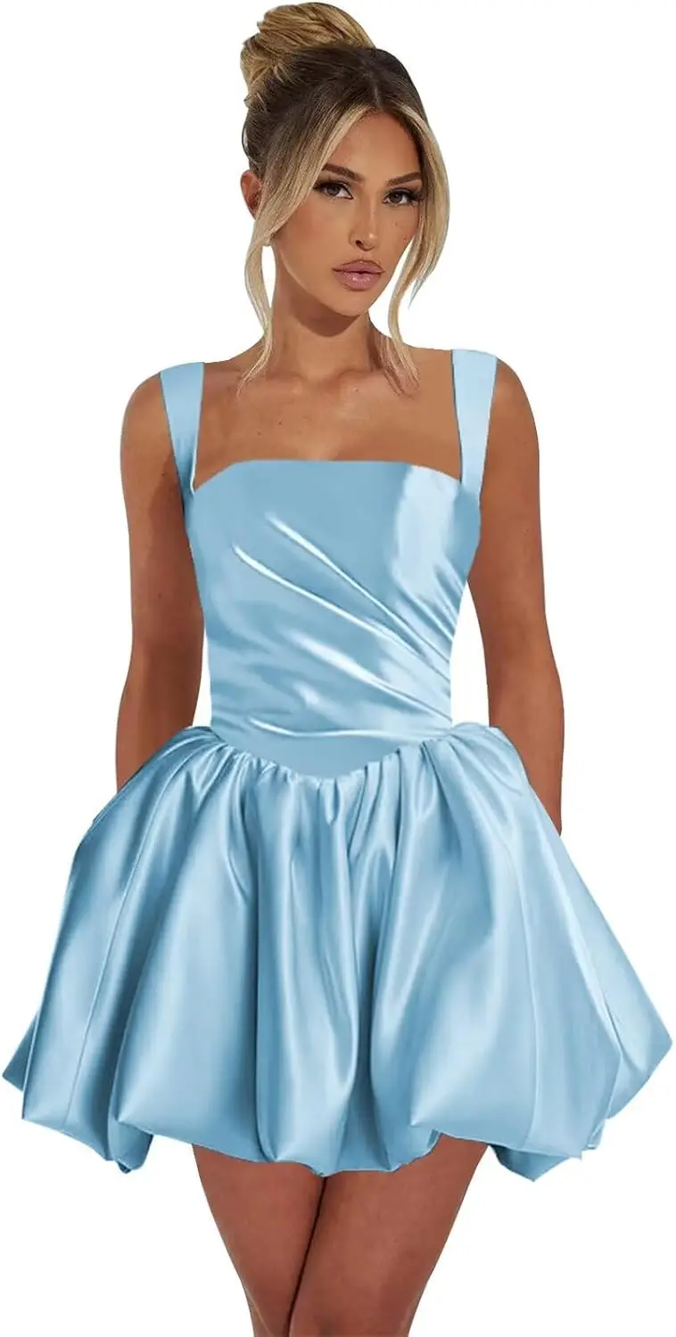 

Satin Square Neck Corset Mini Bubble Prom Gown for Teens - Short Homecoming Party Dress above Knee 2025 Style