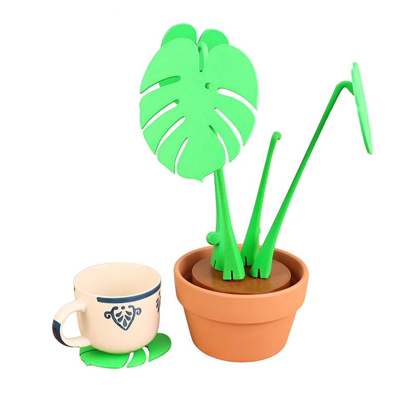 

Monstera Coaster Plant Ornament Artificial Plant Built In Coaster Leaves Fake Heat Resistant Tropical Leaves Plant Coasters