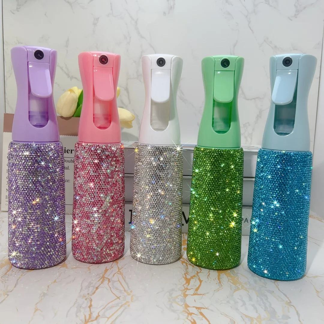 

Refillable Spray Bottle with Rhinestones High Pressure Alcohol Toner Mist Hairdressing Separate Press Mist Spray Bottle 300ml