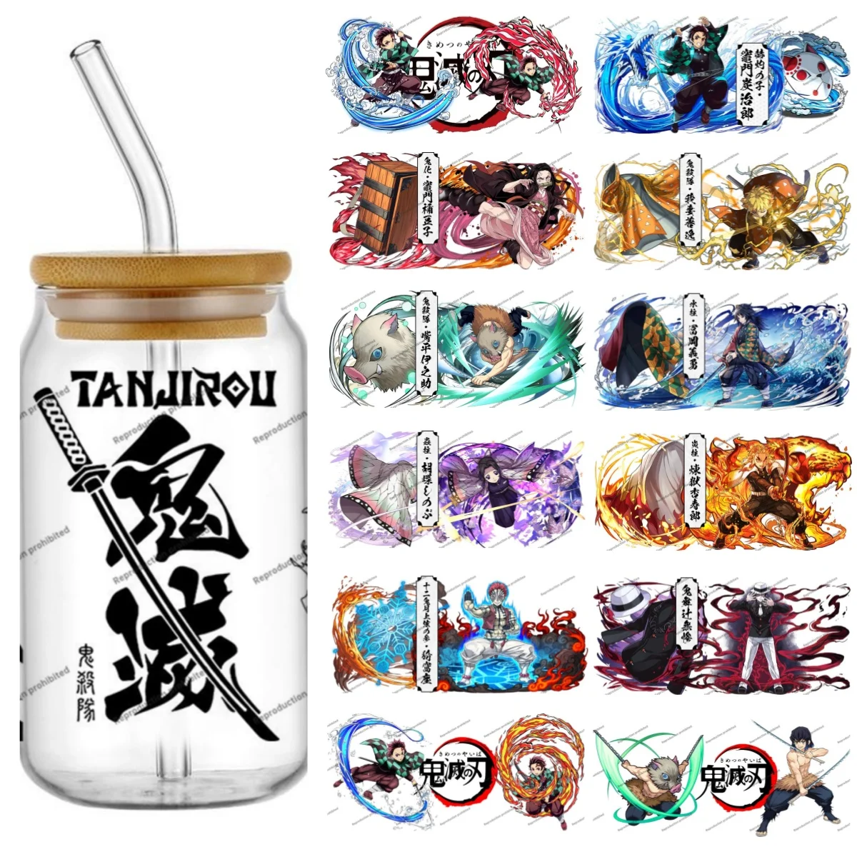 أحدث تصميم شيطان القاتل شعبية ملحمة أنيمي 16 أوقية UVDTF ملصقات ثلاثية الأبعاد الكرتون مانغا الشارات كوب القدح القهوة UV DTF هدية عيد ميلاد #1
