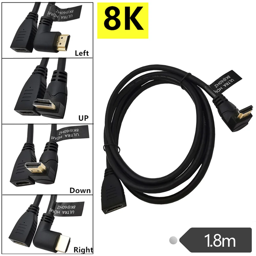 90 Degree Right Left Up Down angled HDMI-compatible 2.1 Male to Female cable 4K 120HZ 8K UHD HDR cable Converter 15cm 60cm 180cm