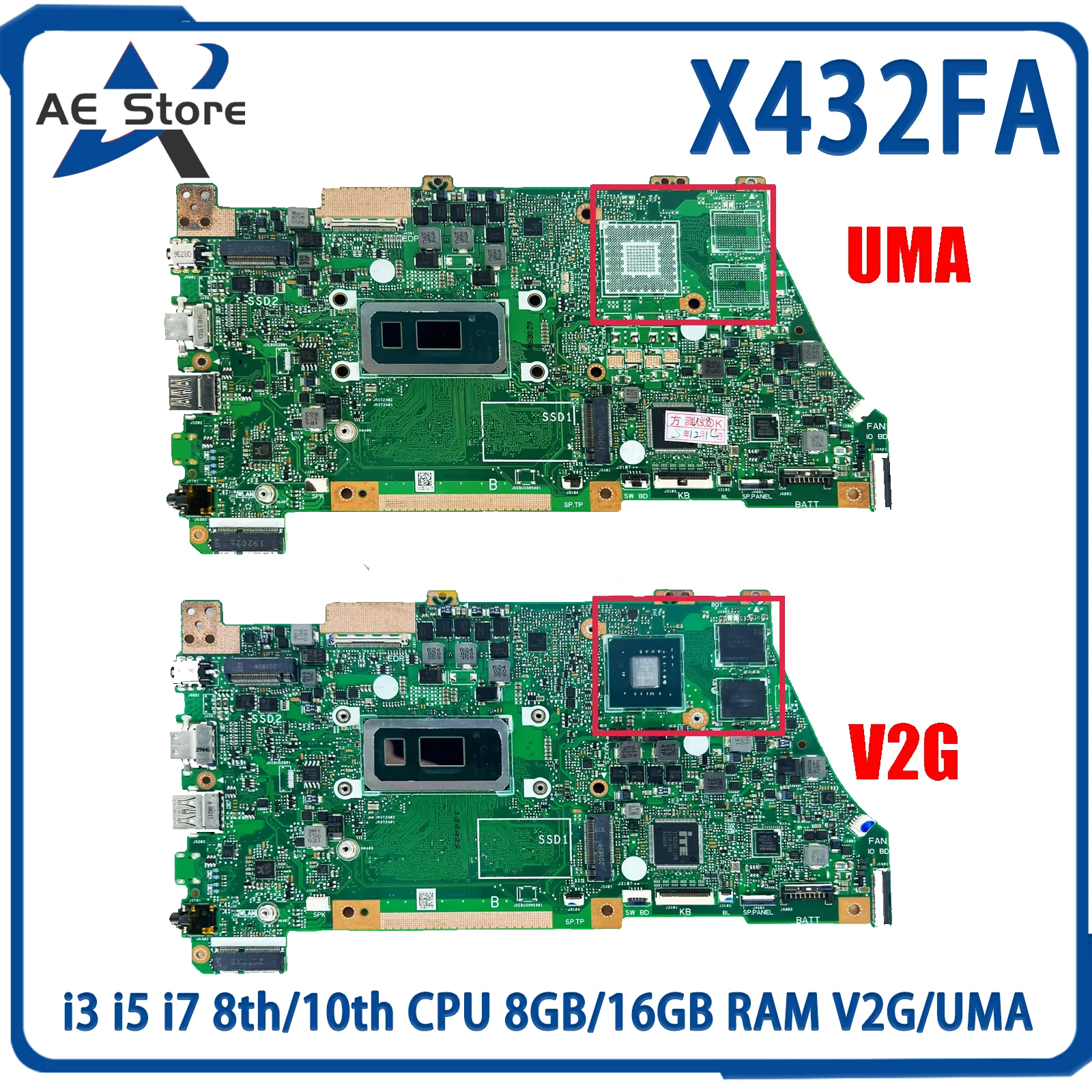 

AE Store X432FA Mainboard For ASUS VivoBook X432FL X432FAC X432FLC Laptop Motherboard i3 i5 i7 8th/10th CPU 8GB/16GB RAM V2G/UMA