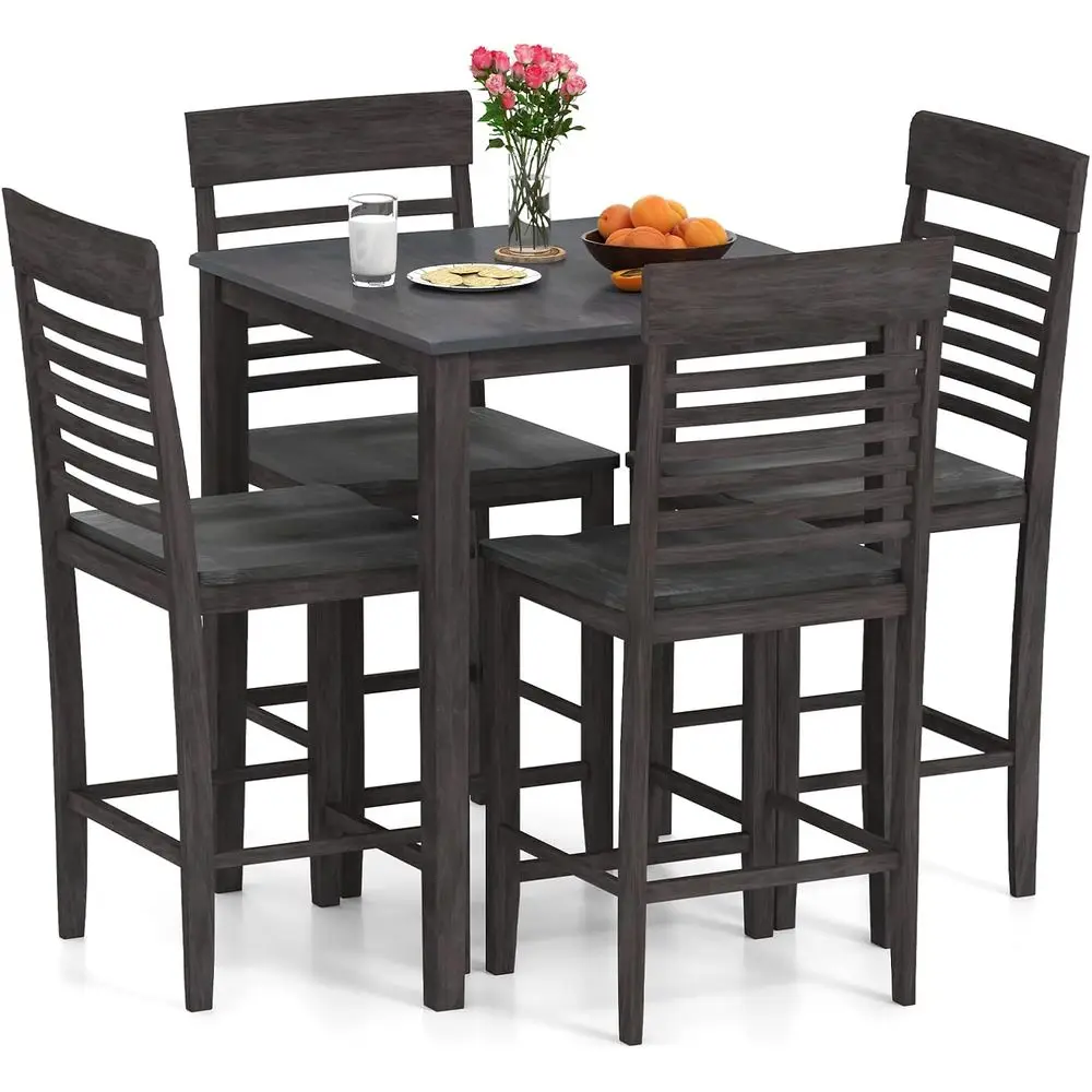 

Grey 5-Piece Rubberwood Dining Set with Curved Back Chairs for Small Spaces