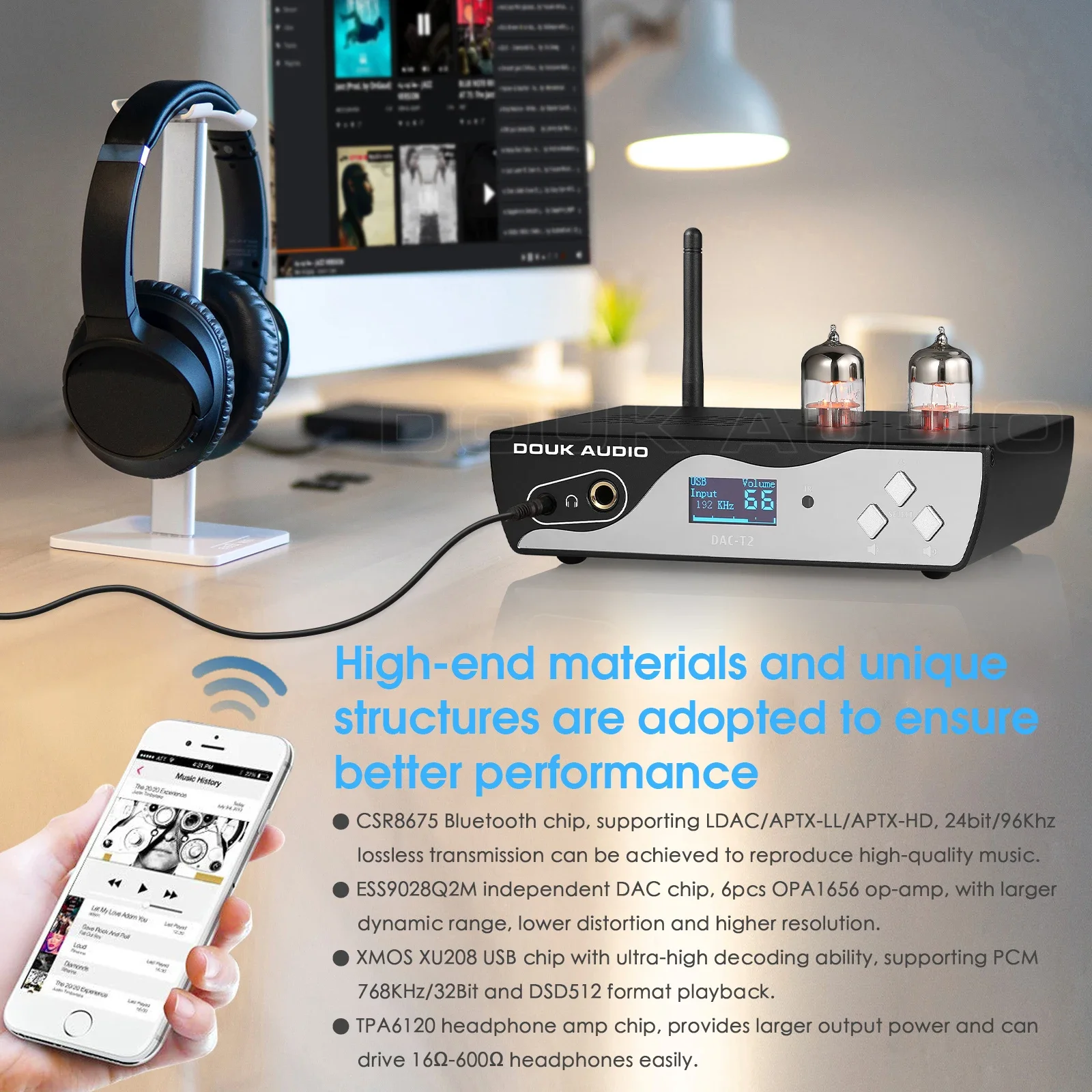 Imagem -05 - Nobsound-hifi Válvula Tubo Preamp Dac Optical Conversor Coaxial Bluetooth 5.0 Amp Fone de Ouvido Receptor Usb Dac 24bit 96k Dac Es9038