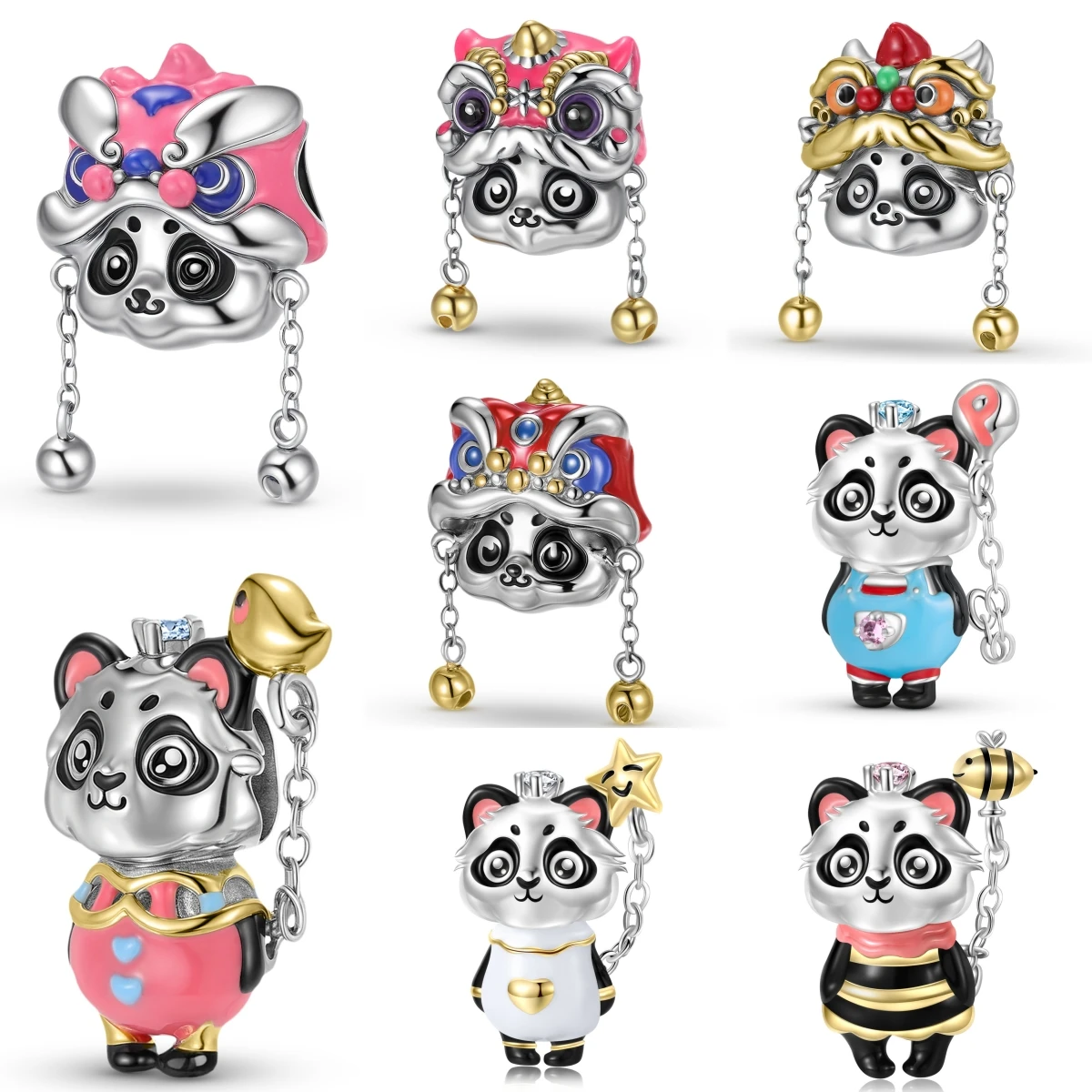 

925 Sterling Silver Chinese Panda Lion Bell Head Bee Costume Balloon Charm Beads Fit Original Bracelet Diy Jewelry Accessories
