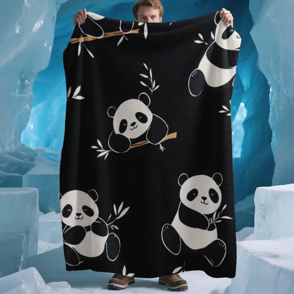 Enormous Panda Themed Flannel Throw Incredibly Soft Light, Perfect for Bed Naps Office Picnics Sofa Family Travel Year Round