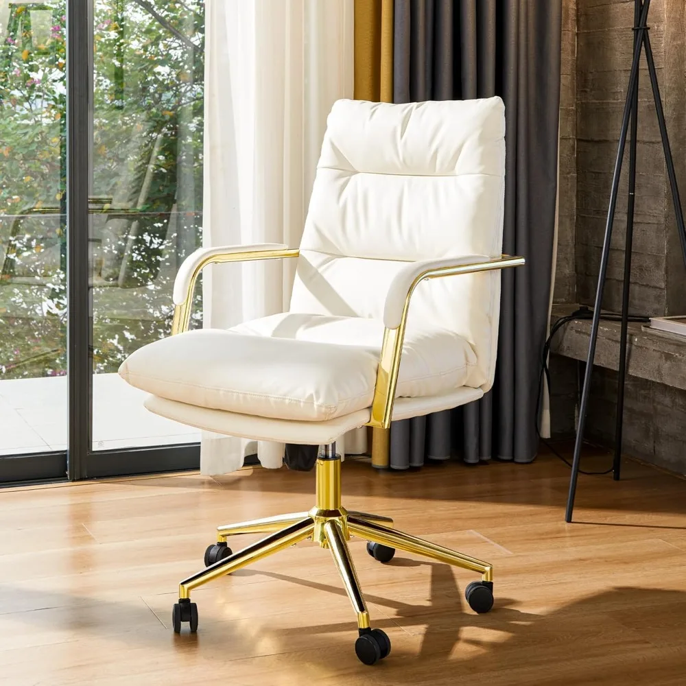 

executive comfortable leather office desk chair with supportive armrests, swivel, height adjustment, mid-back support, 36"