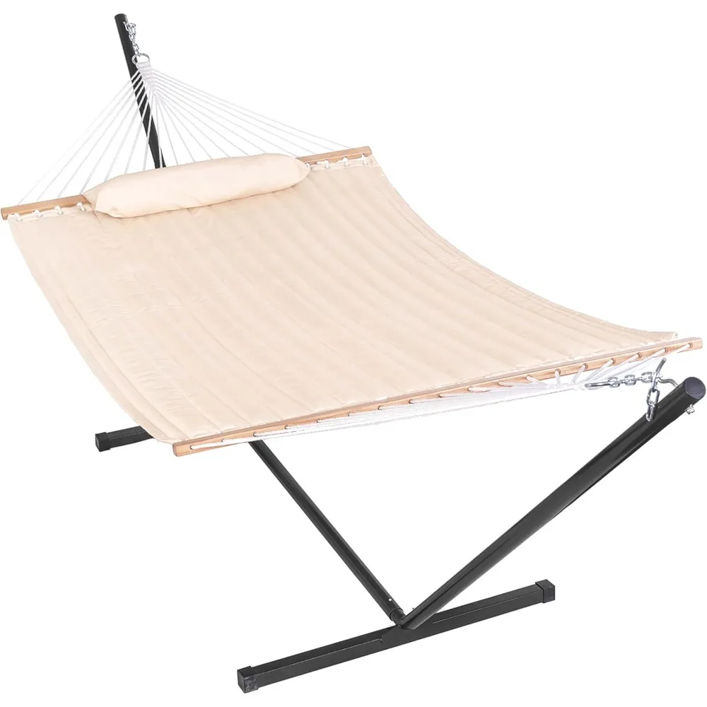 Hammock tecido acolchoado com travesseiro, 12-Foot Stand, Duplo 2-pessoa, ao ar livre, exterior, pátio, jardim, quintal