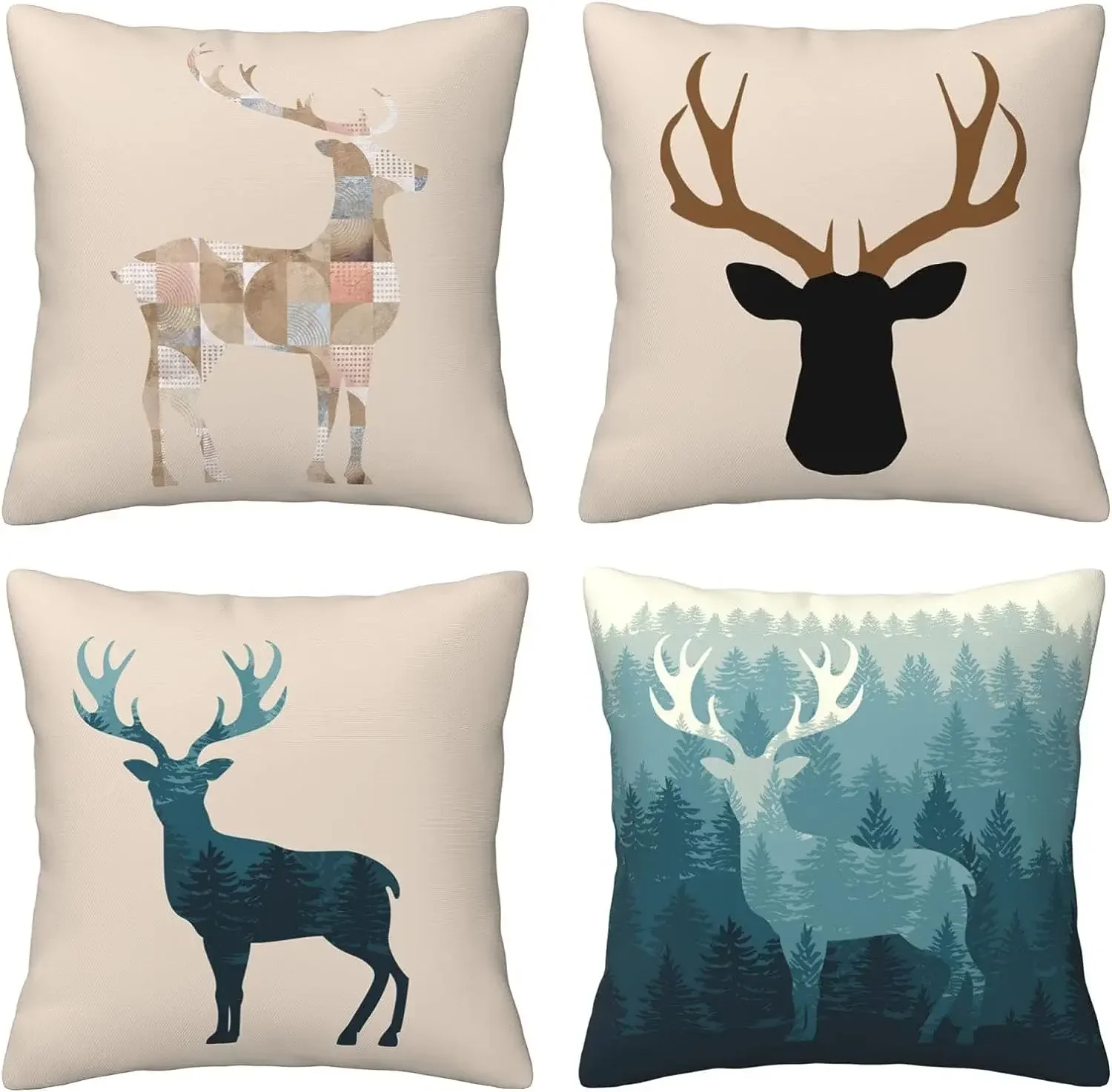 Forest Deer Silhouette Linen Square Seat Cover Sofa Pillowcase Suitable for Sofa Living Room Interior Home Decoration