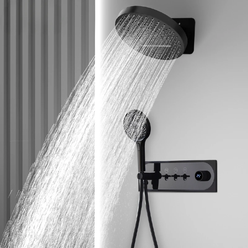 All-copper concealed shower head hot melt minimalist intelligent digital display wall-mounted hot and cold shower head set