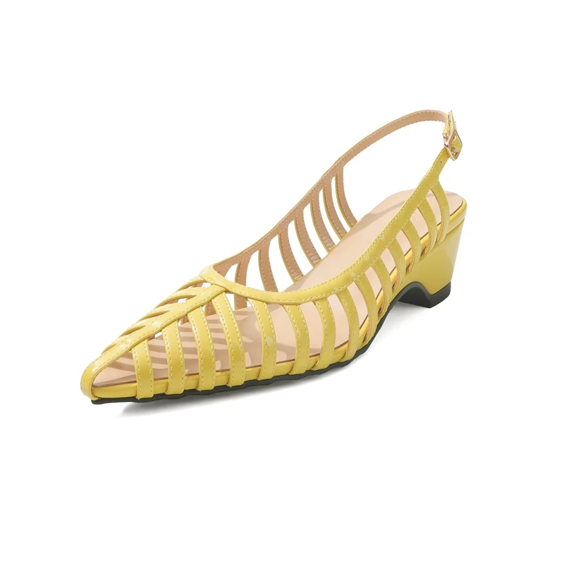 

2026 Summer Korean Style Wedge Heel Sandals Women Pointed Toe Closed Toe Slip on Patent Leather Breathable Casual Shoes 34-40