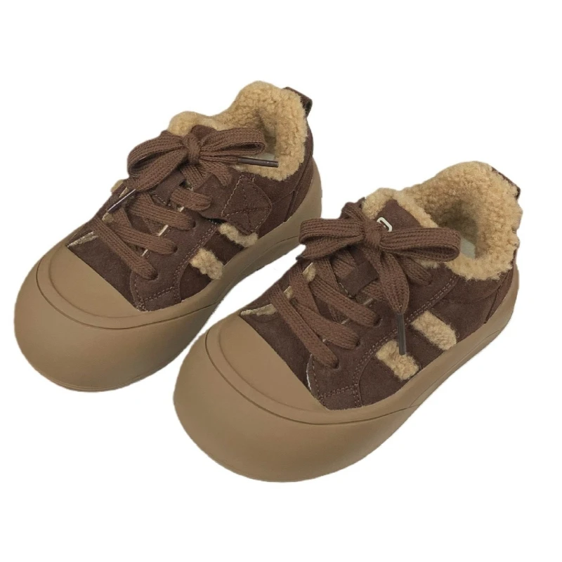 

Новая зимняя детская утолщенная теплая повседневная спортивная обувь для мальчиков и девочек, модная универсальная обувь для скейтборда из овечьей кожи для малышей