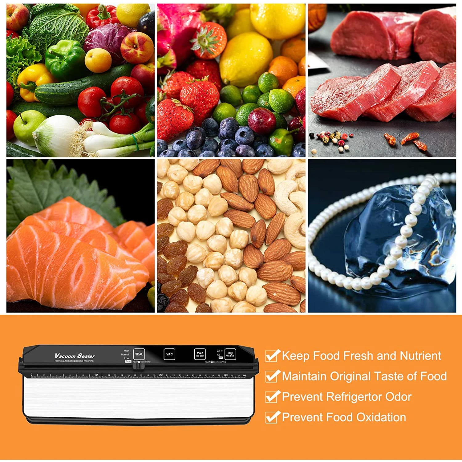 Home Professional Food Vacuum Sealer Double Pump Food Storage Kitchen Thermal Sealing Vacuum Packaging Machine with Storage Bags