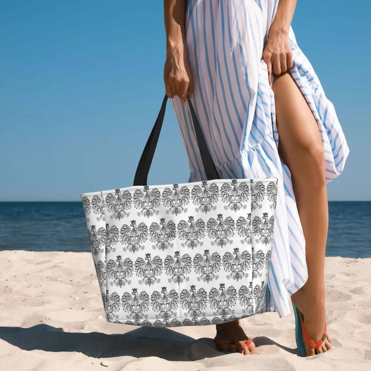 Polska Polish Eagle Beach Tote Bag Sport Gym Yoga Duffle Large Tote Bag Women Travel Bag Fitness bag