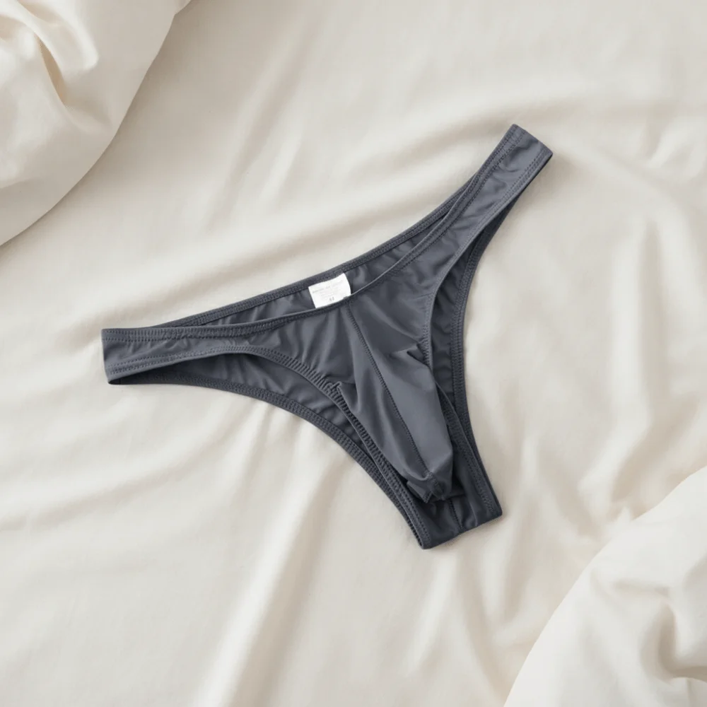 Comfortable Low Waist Men Ice Silk Thongs Underpants Thin Transparent Men's Panties Underwear Solid Color Male Briefs Men