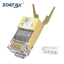 ZoeRax CAT8 CAT7 rj45 connector 50U CAT6A ends ethernet cable plug network SFTP FTP shielded lan jack pass through have hole