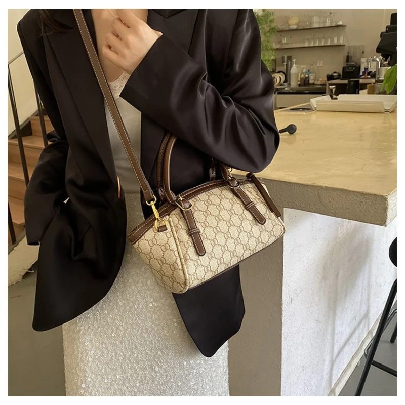 

Classic Monogram Print Handheld Satchel Bag, With Brown Trim & Detachable Crossbody Strap, Timeless & Chic
