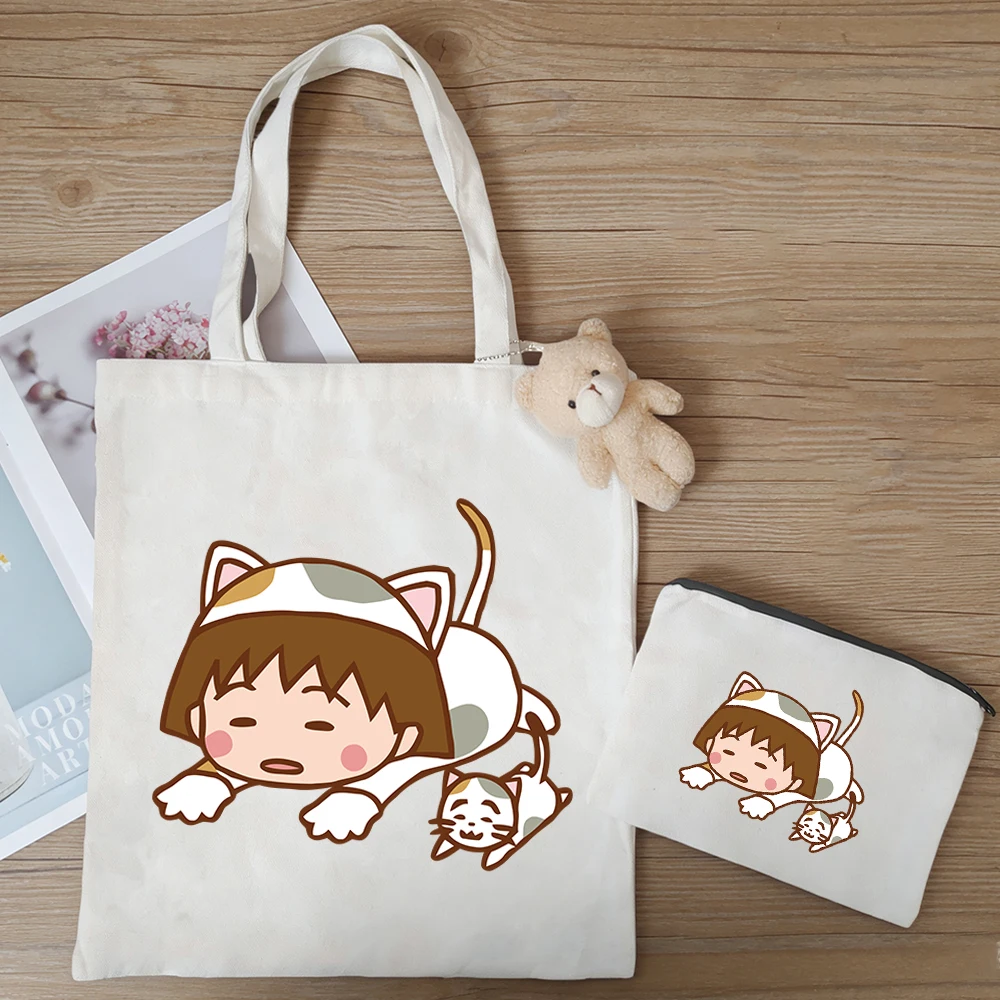 

Милая сумка через плечо с аниме-персонажами Сакура и Момоко, 3 шт., холщовая сумка, простая повседневная сумка, подарок.