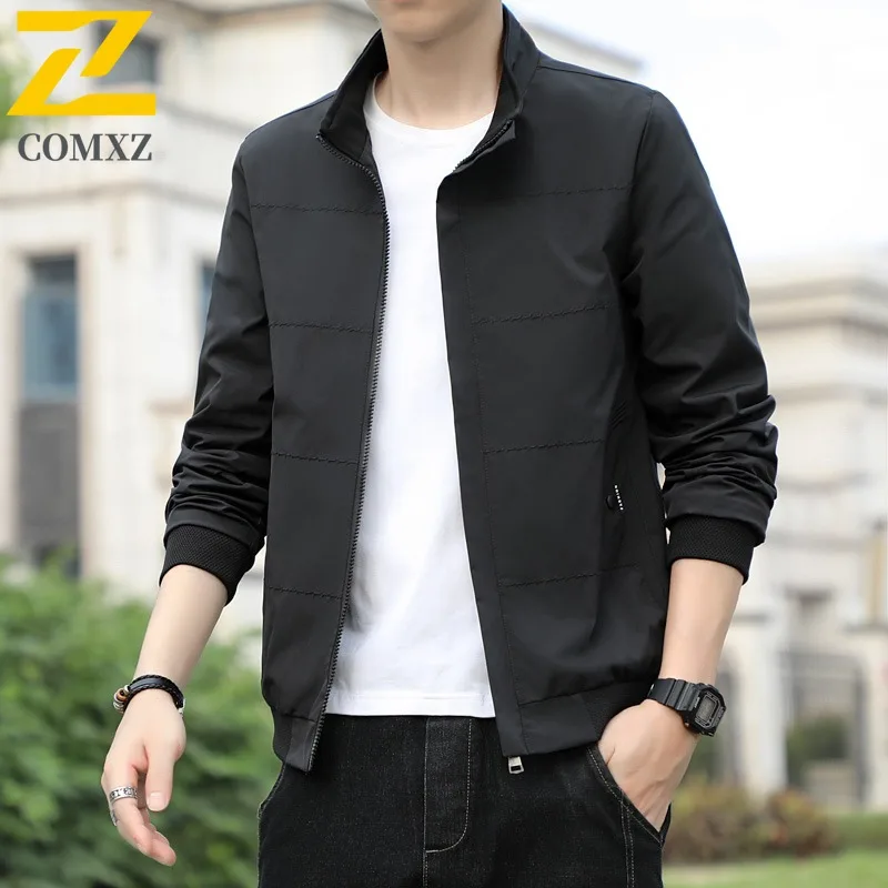 

COMXZ 2025 Autumn Winter Men Minimalist Solid Color Windproof Stand Collar Jacket Breathable Comfortable Versatile loose Coat