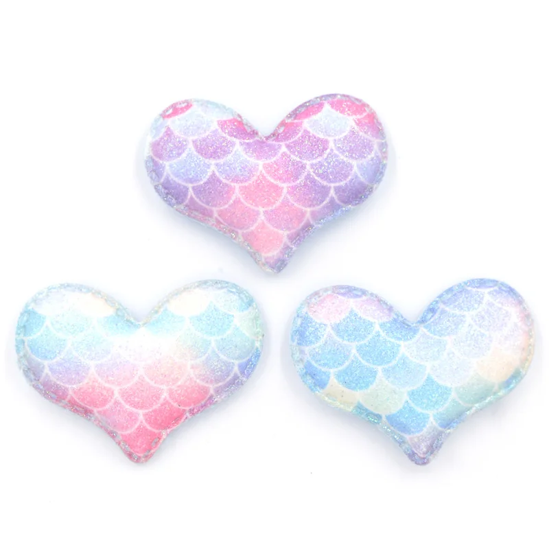 6Pcs Cute Mermaid Scale Rainbow Pads Patches Glitter Powders Heart Appliques for Clothing Sewing Supplies DIY Hair Bow Decor