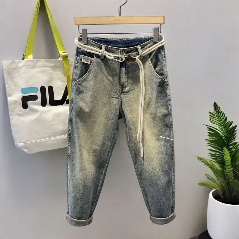 Luxury Man Clothing Brand 2026 New Men's Jeans Retro Washed Yellow Mud Color Radish Tapered Small Feet Fashion Trousers Men