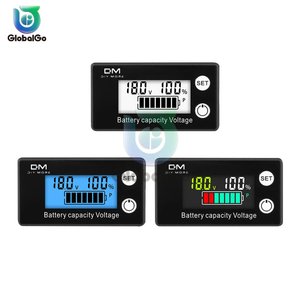 6133A LCD Battery Capacity Indicator DC 8V-100V Lead Acid Lithium LiFePO4 Voltmeter Voltage Gauge Temperature Alarm