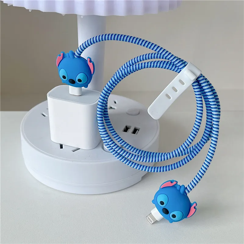 New Arrival Cute USB Cable Earphone Protector Set with Cable Winder Cartoon Spiral Cord protector For iphone 5 6 6s 7