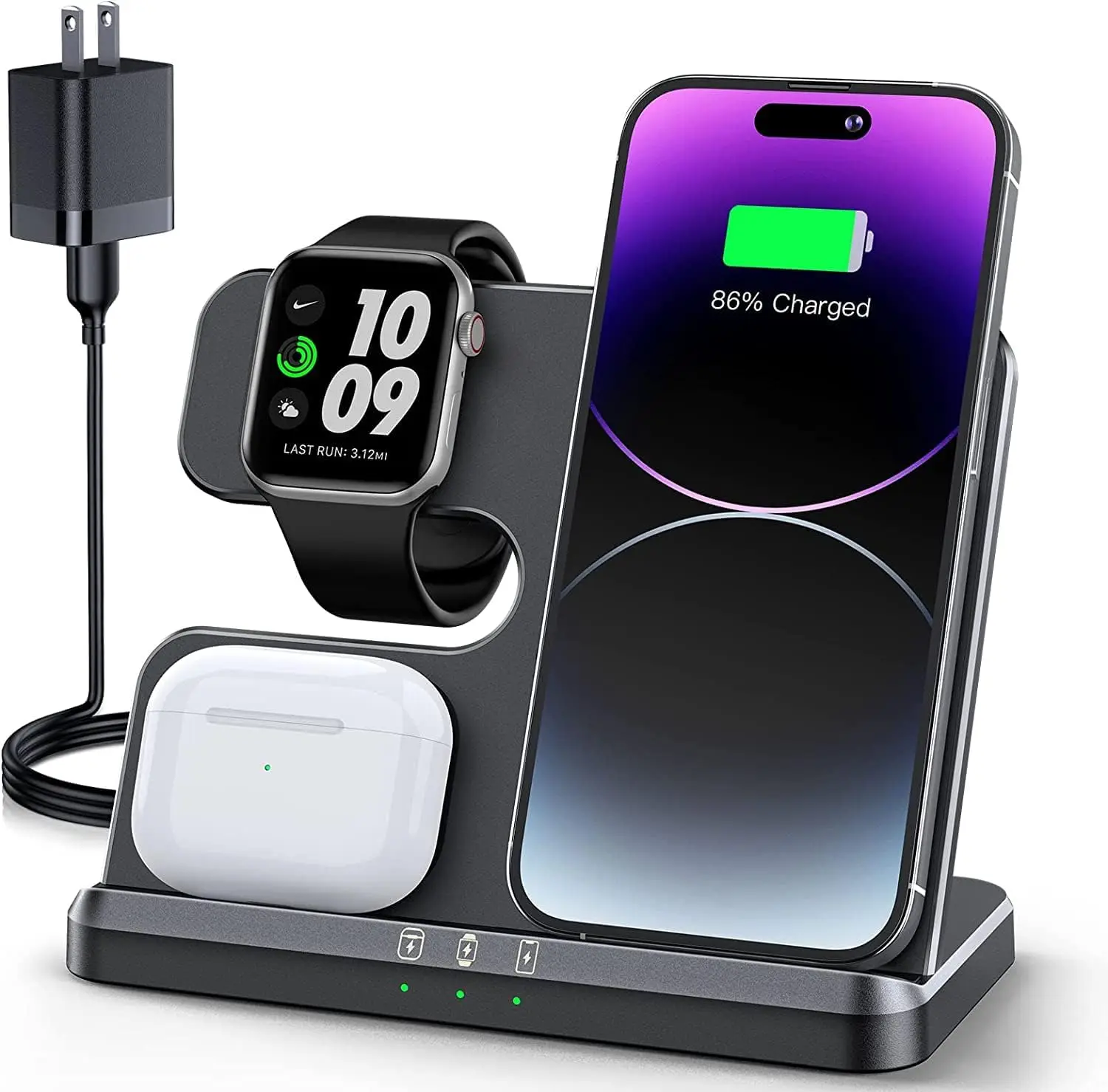 

Беспроводная зарядная станция 3-в-1 для iPhone, Apple Watch и AirPods — быстрое зарядное устройство для нескольких устройств