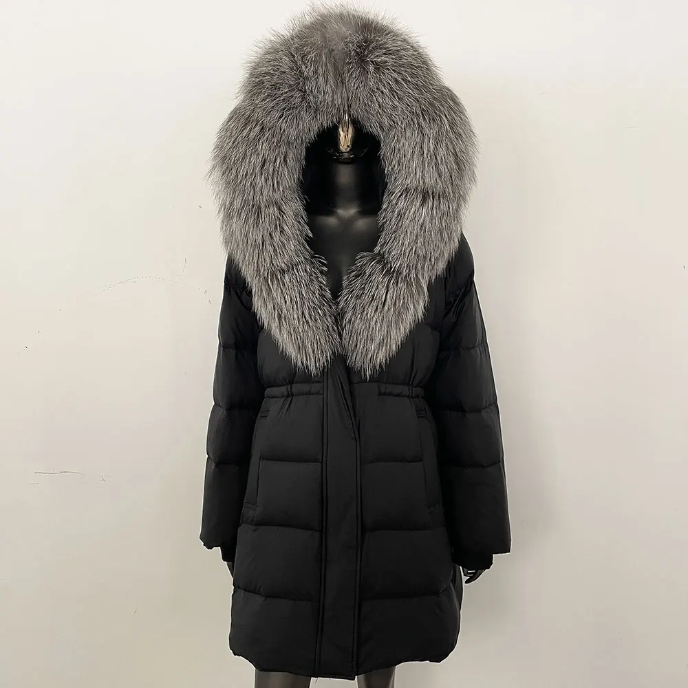 OFTBUY パファージャケット レディース 暖かい 本物の毛皮コート 冬用 天然アライグマの毛皮 冬用 ダックダウンコート 女性用 フード付き 取り外し可能