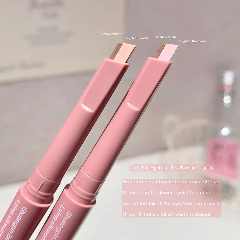 Bicolor Aufhellender Aegyo Sal Stift 2-in-1 Nude Pink Unter-Augen-Highlighter Schattenstift Natürlicher Lying-Silkworm-Kontur-Augen-Make-up-Stift – Detail 3