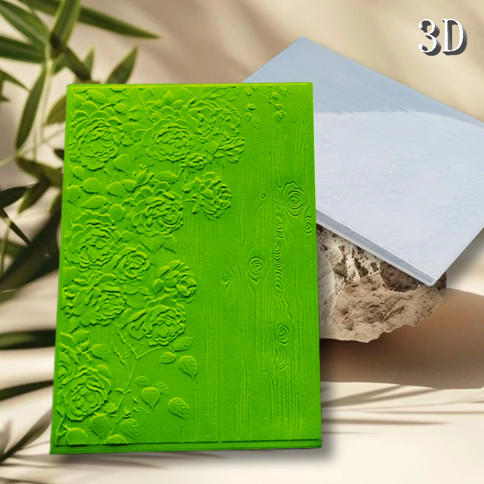 مجلد منقوش لخلفية الملمس الخشبي على شكل زهرة عتيقة - مشبك منقوش ثلاثي الأبعاد، قالب منقوش من البلاستيك مناسب جدًا لفياري #6