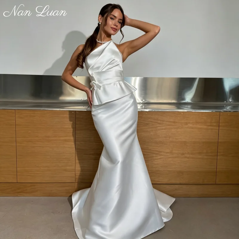 Slim Fit Mermaid Satin Bridal Dress Halter Ruched Top Peplum Waist 26 Styles Customized Vestidos De Novia