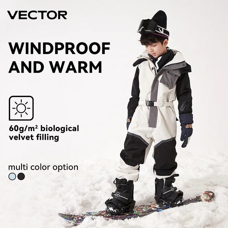Immagine 4: Tuta da sci monopezzo per bambini spessi Giacca da snowboard per sport all'aria aperta Tuta da salto calda Tuta invernale impermeabile con cappuccio