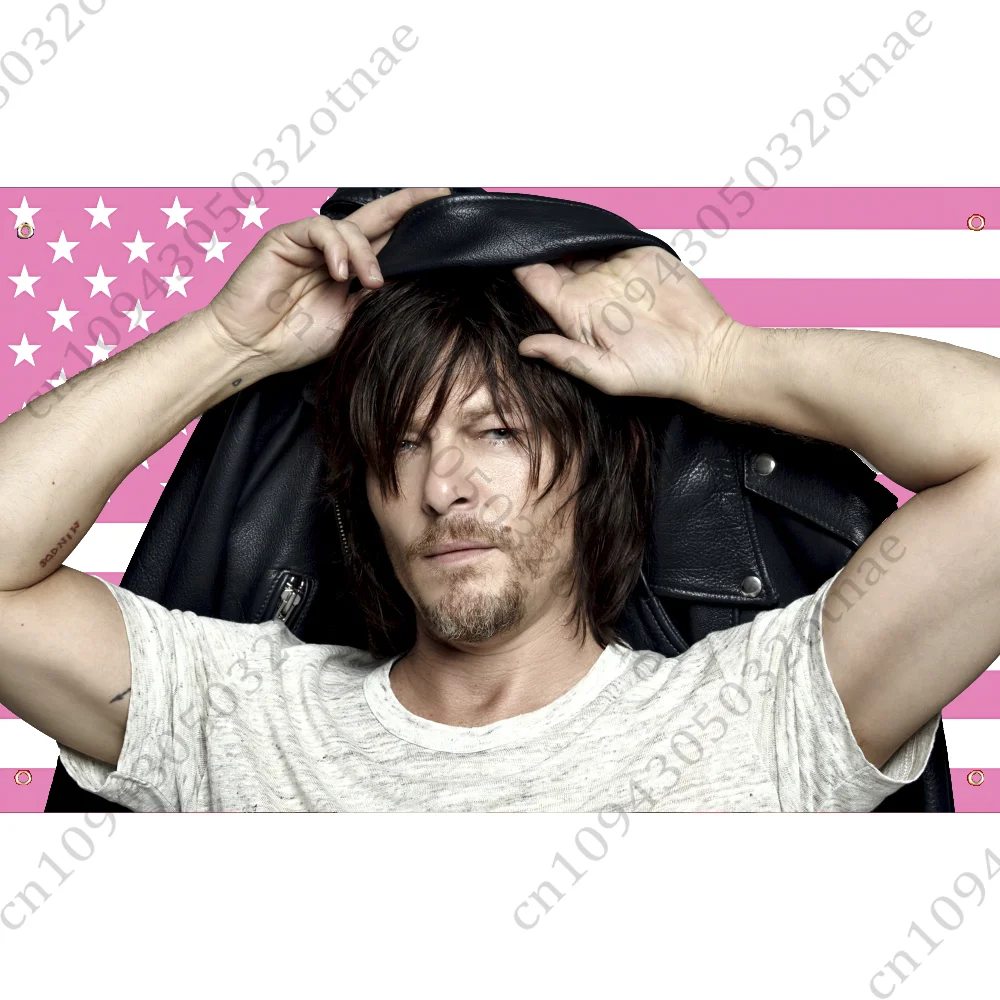 Norman Reedus W-Walking D-Dead Pink America Flag Tapestry Funny Banner For College Dorm Outdoor Living Room Wall Art Decor Party