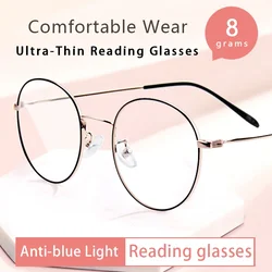 Ultralight Reading Glasses Blue Light Blocking Ultra-Thin Hard Resin Lens,Round Retro Eyeglasses Weightlight Frame for Women Men