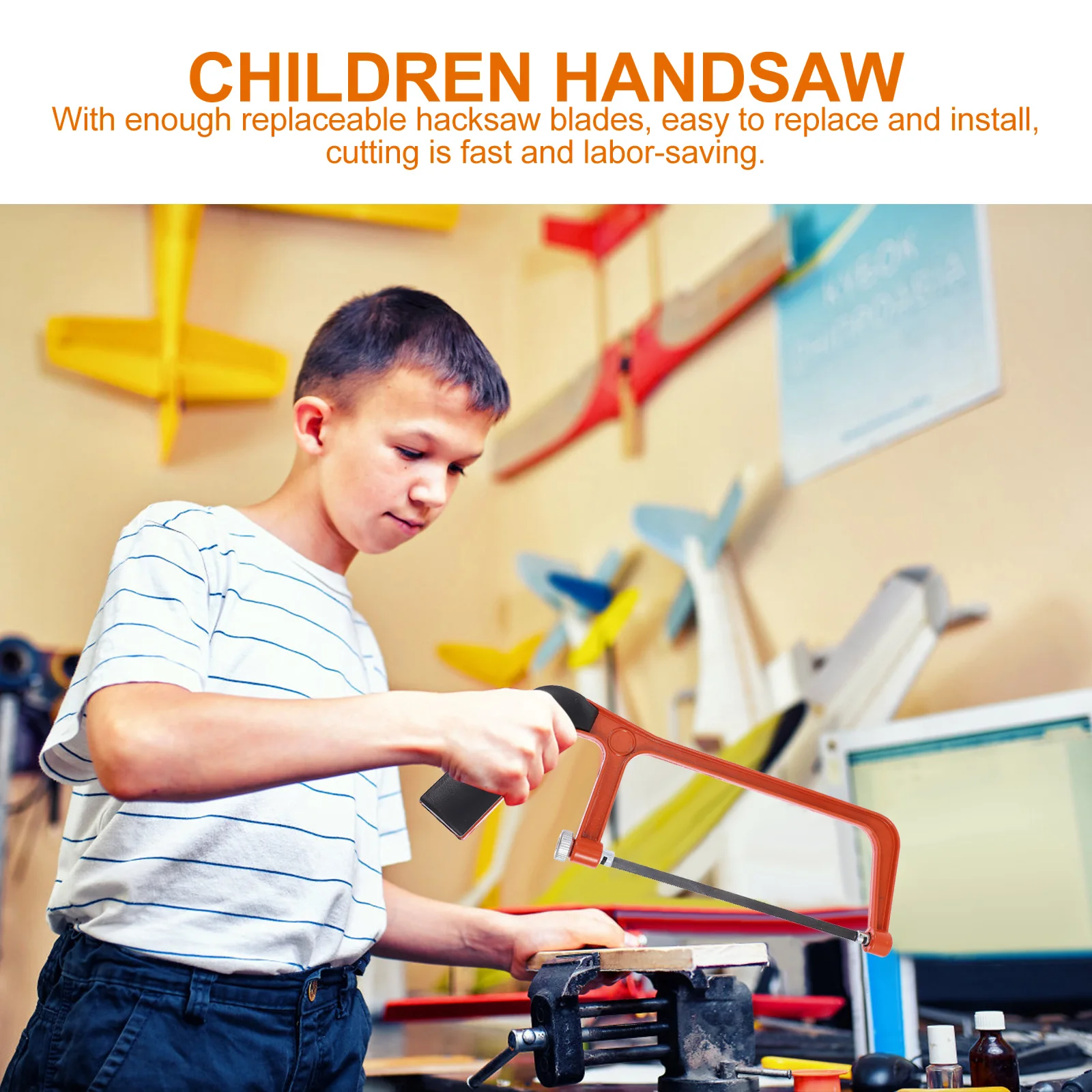 1Set Mini Hacksaw Kids Durable Handsaw DIY Woodworking Practical Tool Tree Pruning Fast Replaceable Blades Children Handsaw