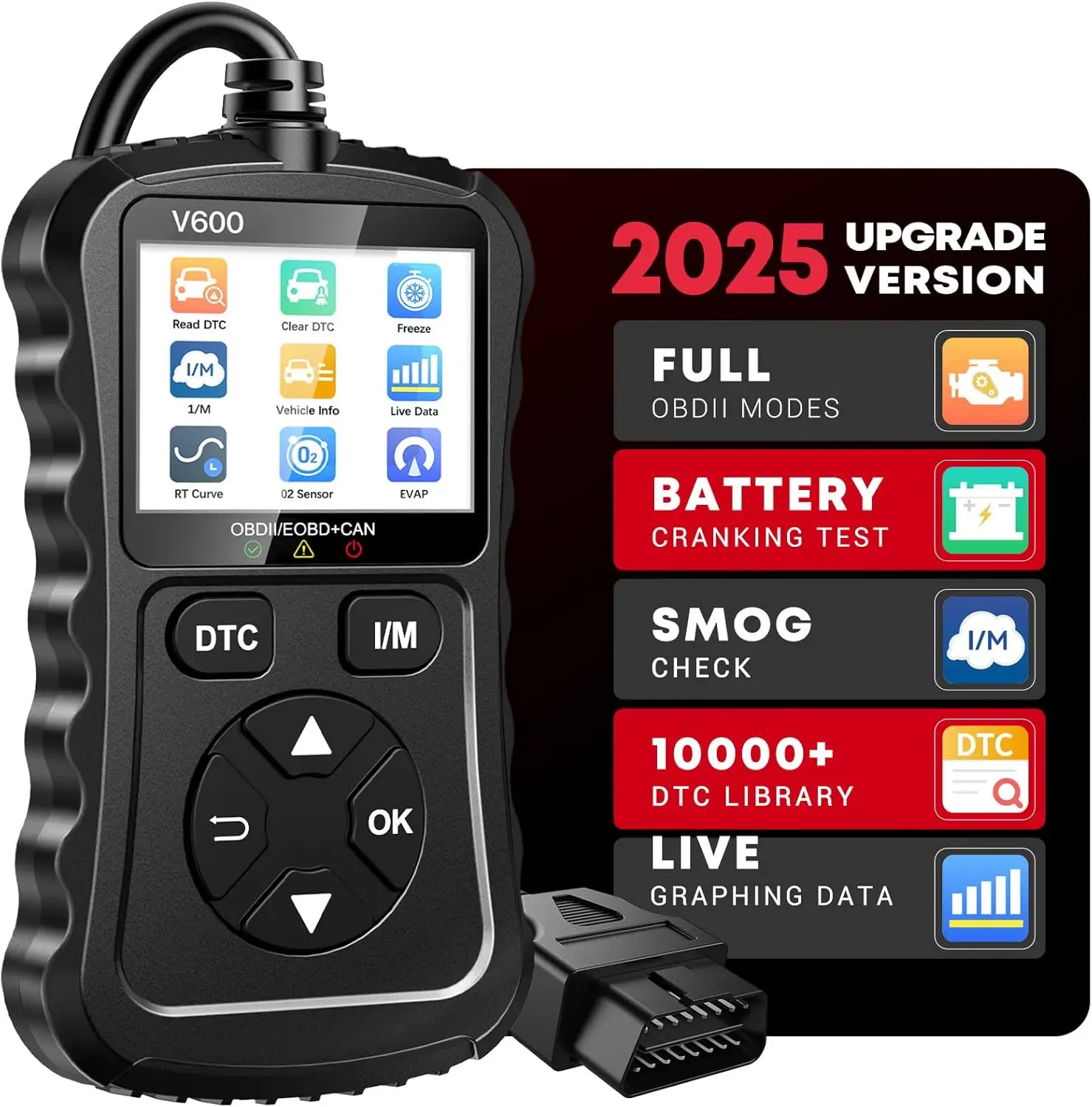 

Сканер OBD2 Считыватель автомобильных кодов с тестом напряжения, Plug and Play CAN Диагностический инструмент для всех транспортных средств OBDII с 1996 г. (черный)
