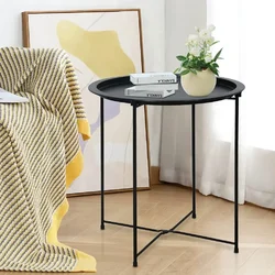 Round Side End Table Living Room Store Items Tray Modern Simplicity Nordic Style Thin Leg Smooth Iron Art Folding Sofa End Table