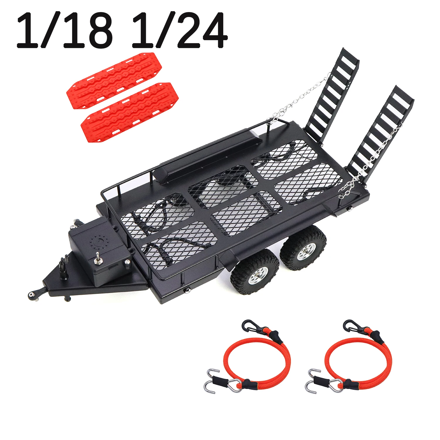 

1/18 1/24 Metal Dual Track Flatbe Trailer Kit With Tail Light And Hitch For RC Crawler TRX4M SCX24 FMS FCX24 AX24 Upgrade Part