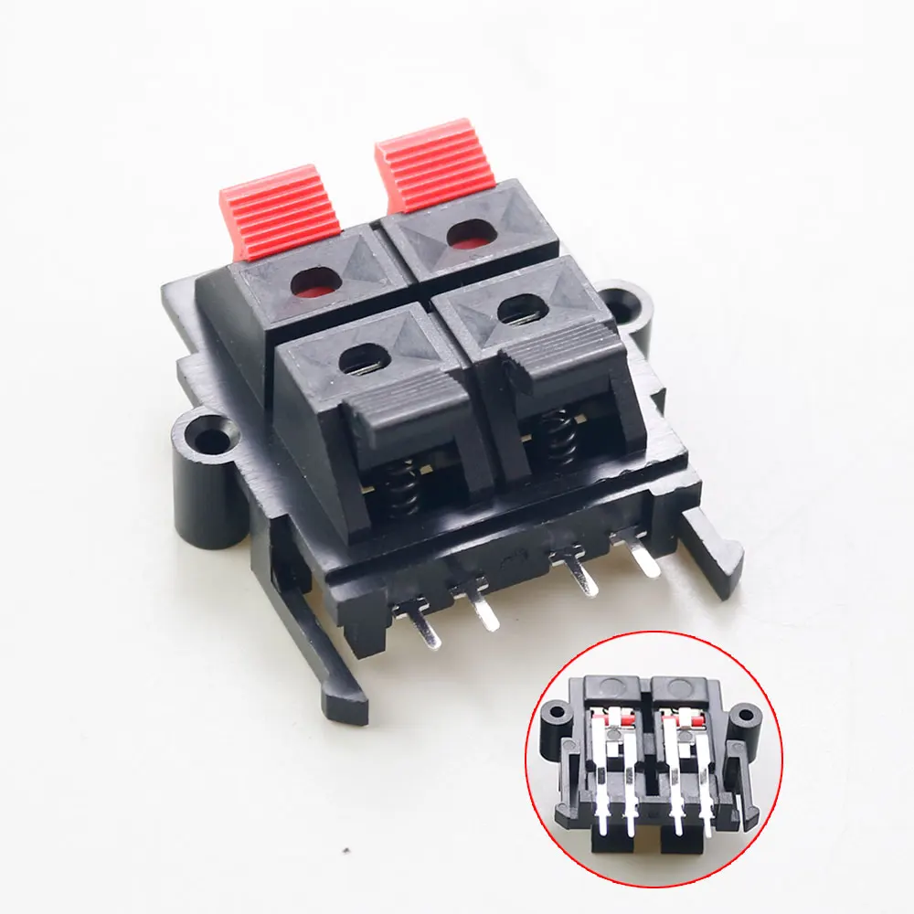 YUXI 2PCS  4 Position Double Row Cable Clip Push Type Speaker Terminal Panel Spring Wiring Base Jack Plug Socket Connector