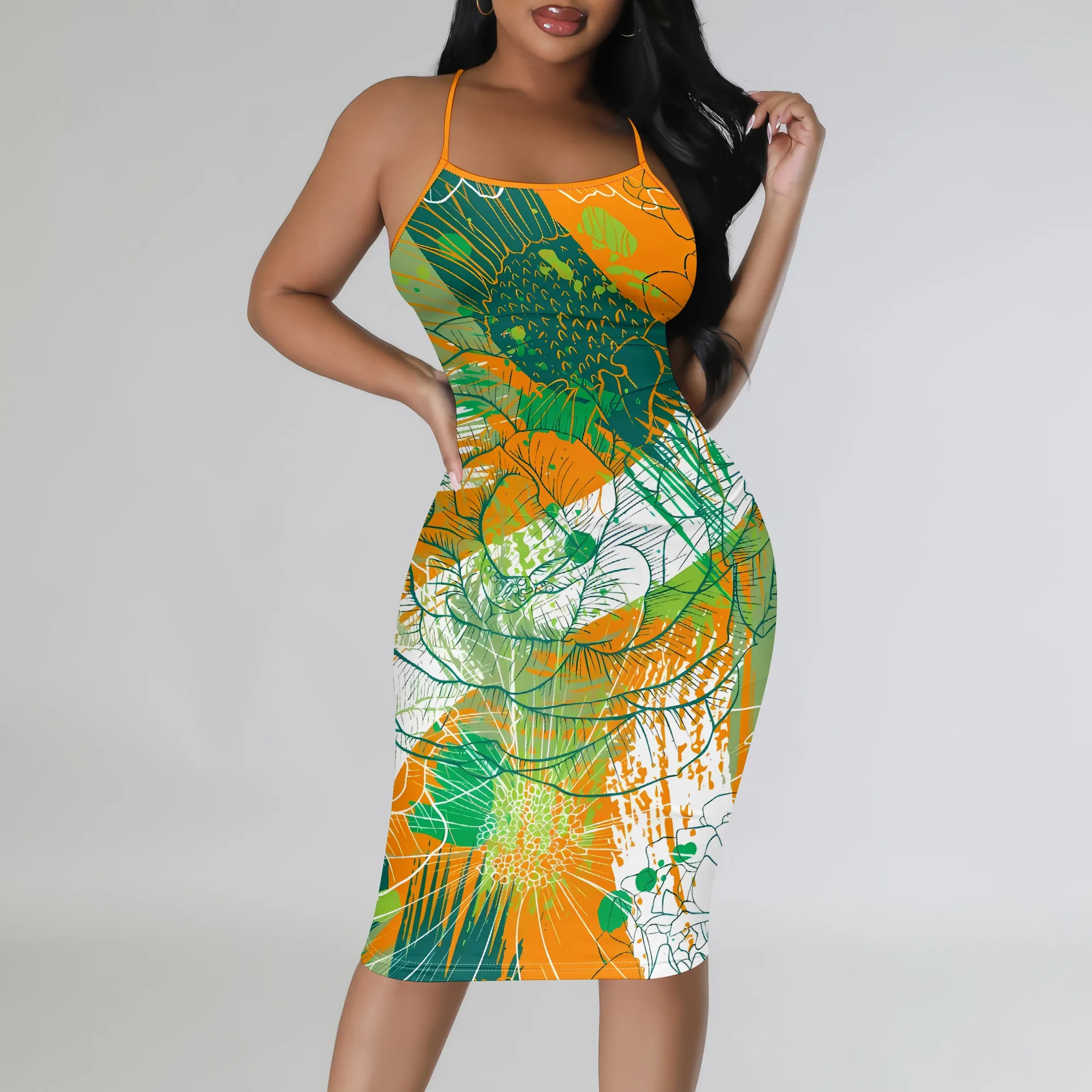

Nupusa Floral Print Dress for Women Standard Size Summer Casual Spaghetti Strap Midi Dress