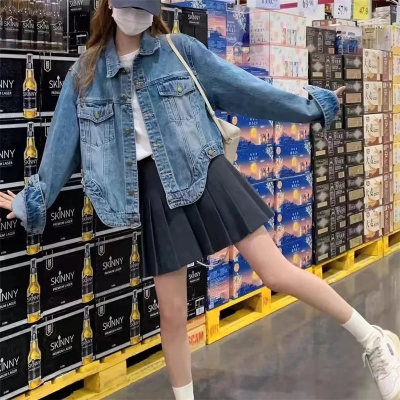 Frühling Herbst Damen Freizeit Denim Outwear 2025, weibliche Mode, blauer Cowboy-Mantel, koreanische Frauen, lange Ärmel, kurze Jeansjacke