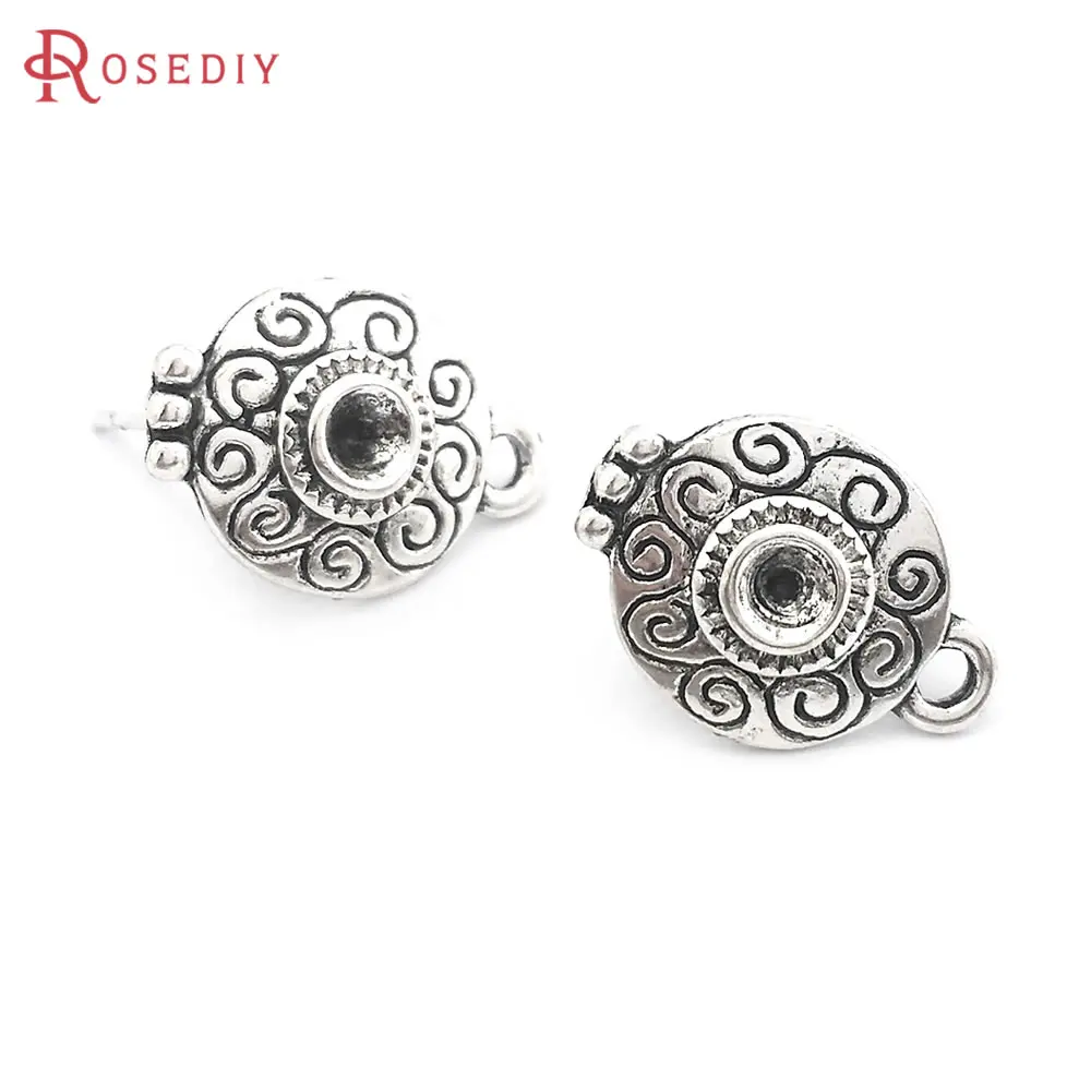 Antique Style Antique Silver Color Bronze Connector Flower Stud Earrings Accessories Diy Making Jewelry Findings Accessories