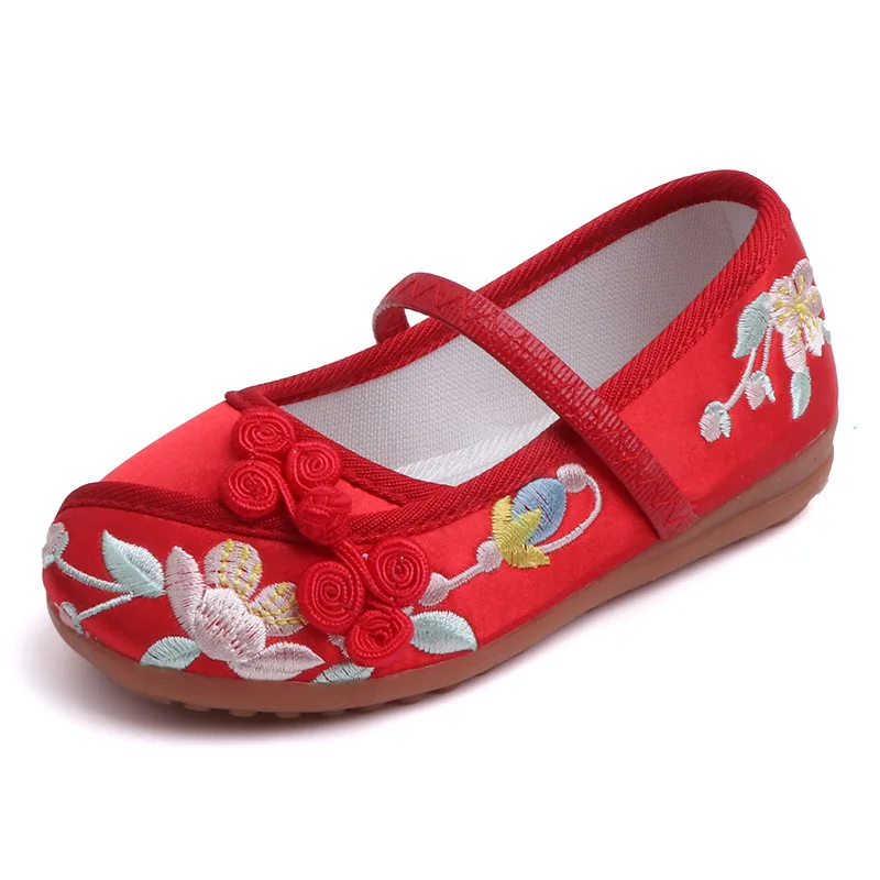 Chinese Style flowers Embroidered Cloth Shoes Girls Kids Toddler Shoes Girl Princess Shoes soft-soled Flat Shoes Chaussure Fille