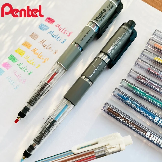 Pentel Super Multifunktionsstift Multi8, farbiger Druckbleistift / 5 Bleistifte + 3 Stifte, nachfüllbar, leicht zu transportieren, für Studenten/Künstler