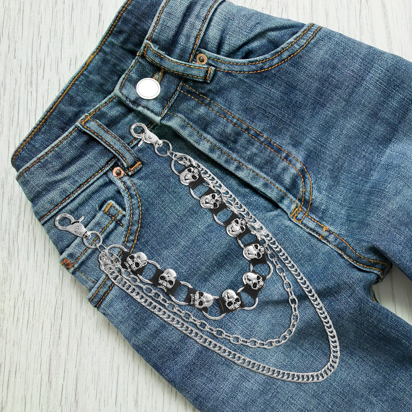 

Skull Pants Chain Hip Hop Punk Multi-Layered Metal Trouser Charm Rock Accessory Party Daily Wear Denim Chain Alternative Jewelry